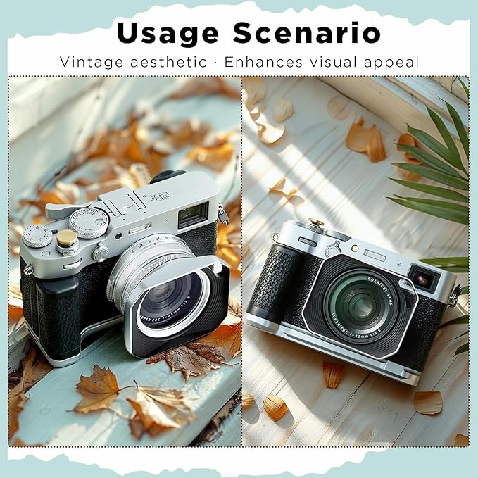 Haoge Square Metal Lens Hood for Fujifilm X100VI X100V X100F X100T X100S X70 Fuji Photo Camera Accessories Silver with 49mm Uv Filter Adapter Ring Hollow Out Designed LH-X1006-PS