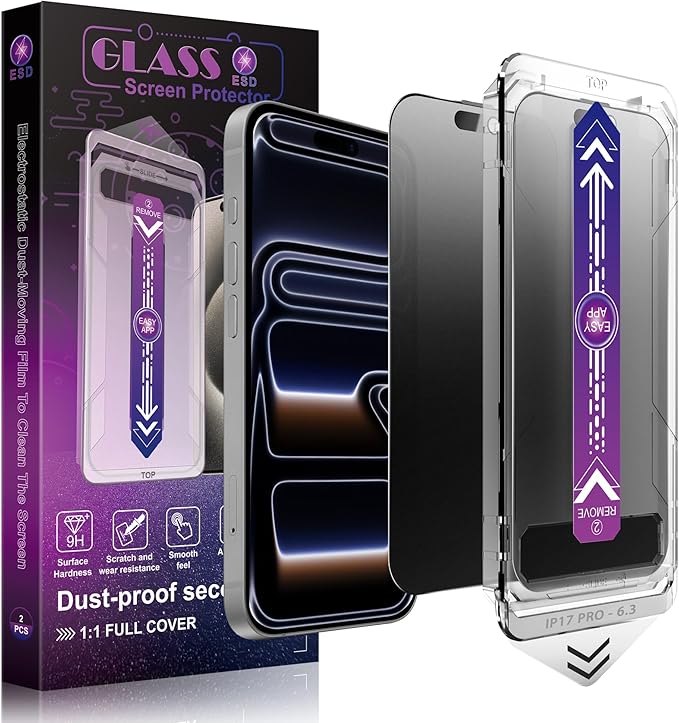 CHRYSHA Matte Privacy Screen Protector for iPhone 17 Pro 6.3-Inch, Auto Dust Removal, 9H Anti-Spy Tempered Glass Film, Full Cover, Anti-Fingerprint, Easy Installation, 2 Pack