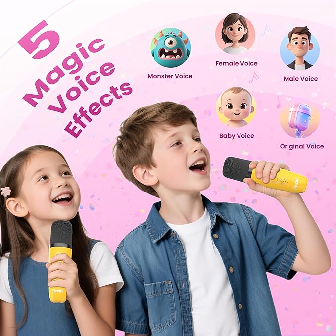 Karaoke Machine for Kids Adults, Portable Bluetooth Speaker with 2 Wireless Karaoke Microphones, 2026 TOP Birthday for Girls 3,4,5,6,8+Year Old Toddler Toys Karaoke Player(Yellow)