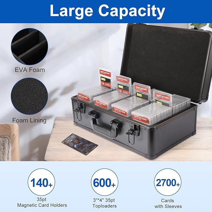 EcoVibe Graded Card Case, Aluminum Alloy Trading Card Storage Box with Carry Handle, Sports Card Case Holders with Dividers, Graded Card Storage Boxes Fits Psa, Tcg, Csg, Bgs, Sgc Slabs