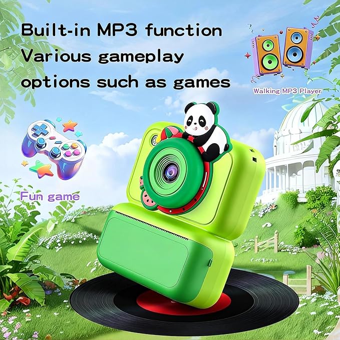 Kids Camera Instant Print, Instant Camera with 4 Roller Photo Paper & 32GB Card, 1080P Dual-Lens Digital Camera for Kids, Boys and Girls Toys Gifts for Teenage Girls Kids Toys for Ages 8-13 (Green)