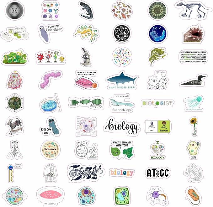 BulbaCraft100Pcs Funny Biology Stickers for Laptop & Water Bottles, Small Biology Sticker Pack, Laptop Decals, Gifts for Women & Men
