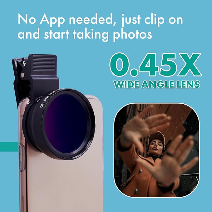 LensXpert® Universal 2-in-1 Cell Phone Camera Lens Kit: 0.45X Super Wide Angle & 12.5X Macro Lens, Clip-On Attachment for iPhone, Samsung, Android Smartphones – Capture Stunning Photos Anywhere
