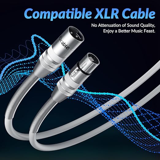 XLR Microphone Cable 8 FT, XLR Male to Female Balanced Mic Cable, 3-Pin Shielded Speaker Cord, Zinc Alloy Connectors, 22AWG Pure Copper, Metal Spring SR, Recording Studio, Podcast, White