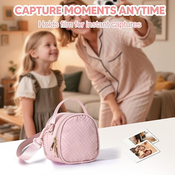 Prokva Mini Camera Bag Compatible with Polaroid Go Generation 2 Instant Camera, Small Sling Bag with Pockets and Shoulder Strap, Pink