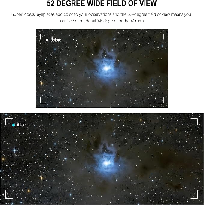 Astromania Telescope Eyepiece Set 1.25 Inch Super Plossl Eyepiece Set 10mm 17mm 40mm, 5 Element Fully Multi Coated Metal 52 Degree Apparent Field, Telescope Accessory Set for Astronomy Telescope