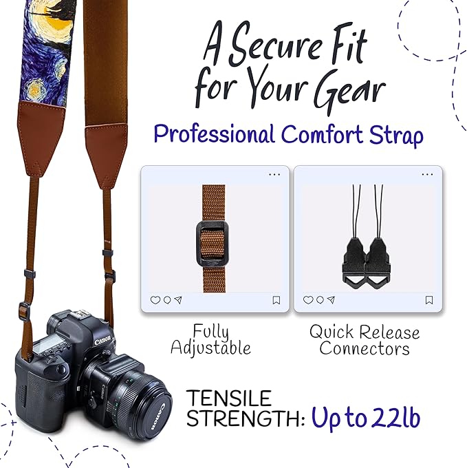 Art Tribute Camera Strap for All DSLR and Mirrorless Cameras. Add Your Name Or Initials Make It a Personalized Gift