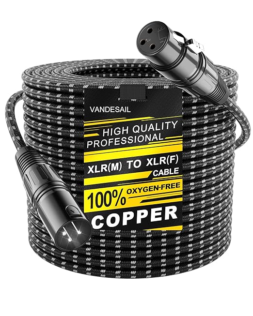 Long XLR Cables 150ft (46m), Nylon Braided XLR Extension Microphone Cable, OFC Shielded and Balanced XLR Male to Female Mic Cord for Preamp Recording Mixer Amplifie Speaker Black