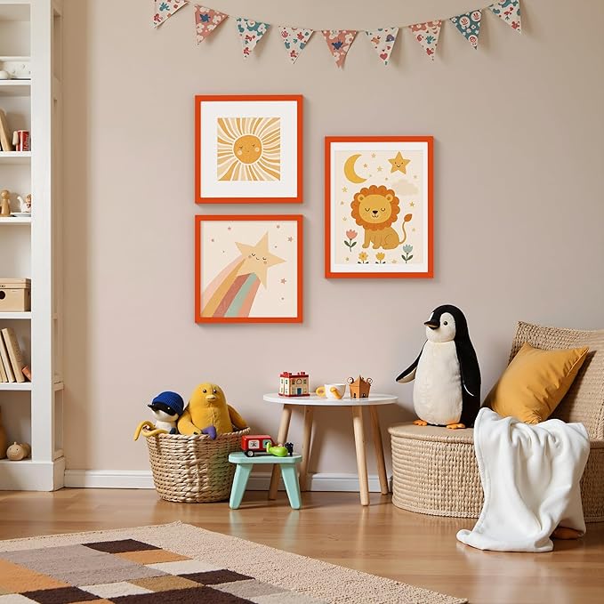 Vittanly 12x16 Picture Frame, Made of Solid Wood and Shatterproof Plexiglass, Display Pictures 11x14 with Mat or 12x16 without Mat, Wooden Photo Frame for Wall Mounting, Orange, 1 Pack