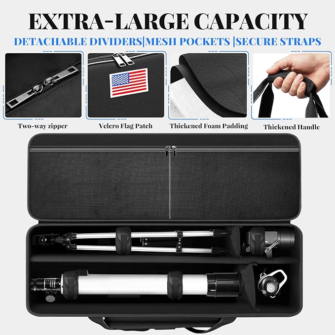 40.8" Astronomical Telescope Case, Large Telescope Travel Bag Soft Padded Telescope Accessories Carrying Case with Telescope, Tripods, Light Stands, Telescopes Tube, Camera, Studio Equipment