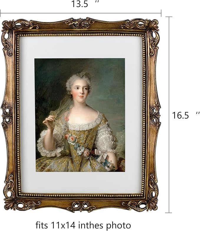 Funerom 11x14 Vintage Picture Frames with Glass Front, Ornate Frame, Antique Photo Frames for Tabletop or Wall Hanging Vintage Gold
