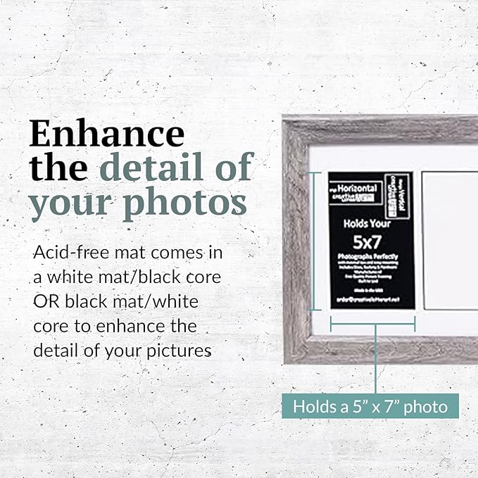 Creative Letter Art 8 Opening Glass Face Driftwood Picture Frame to hold 5 by 7 inch Photographs including 10x40-inch White Mat Collage