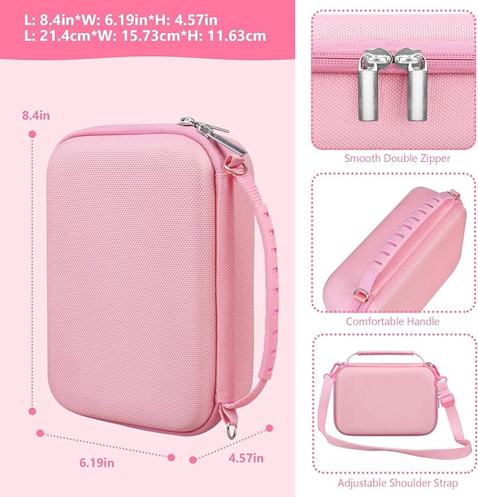 Hard Travel Case for Sony ZV-1F / ZV-1 / ZV-1 II Digital Camera, Protective Cases Bag Fits Vlogger Accessory Kit Tripod and Microphone, Extra Zipper Pocket fit Battery Charger, Pink