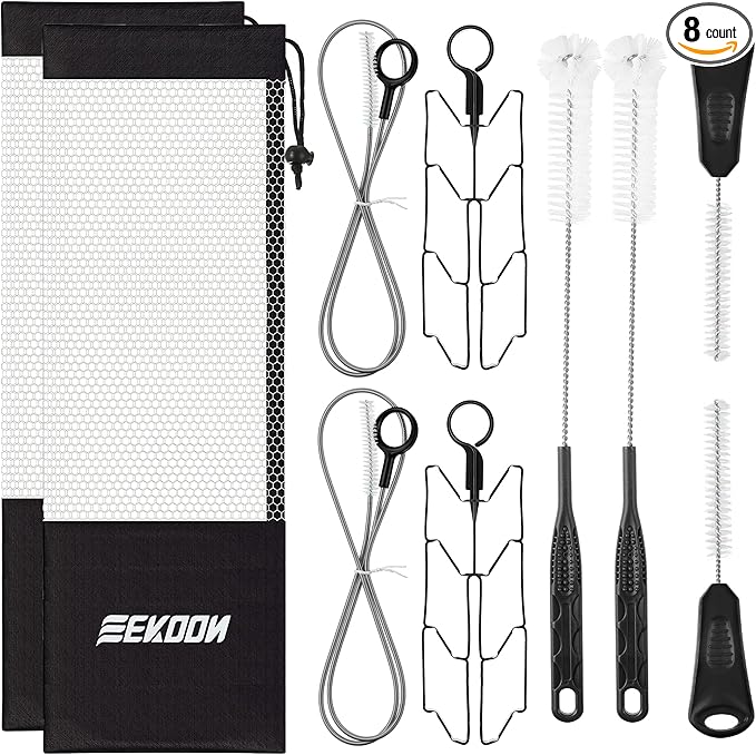 Feekoon Reservoirs Backpack Accessories Hydration Bladder Cleaning Kit with Flexible Long Brush for Hose, Small Bite Valve and Big Brush, Drying Collapsible Bladder Frame, Carrying Pouch