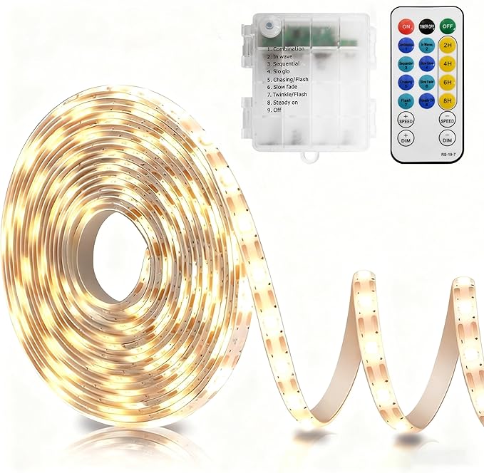 echosari Strip Lights Battery Operated, 16.5Ft 150 LED 2835 SMD Closet Strip Lights with Remote for Bedroom, Kitchen, Cabinet Décor (Warm White)