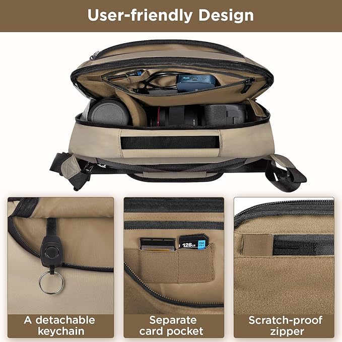 TAAOKA Camera Sling Bag,Waterproof Camera Case with Tripod Holder,Lightweight DSLR/SLR/Mirrorless Camera Bags Crossbody for photographers-Coffee