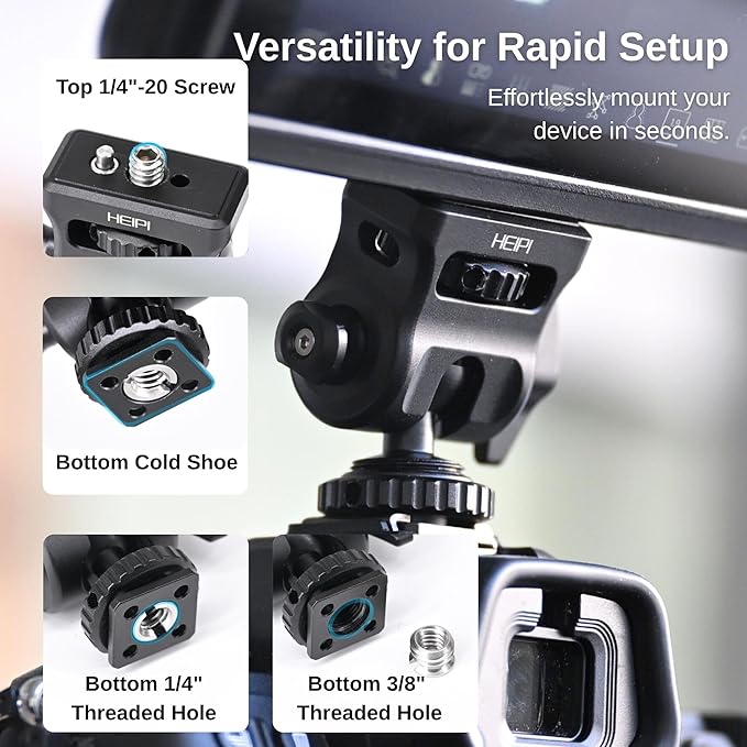 HEIPI Field Monitor Mount Holder Swivel 360° and Tilt 180° with Cold Shoe Mount, Holder for Field Monitor, LED, Flash and Video Shooting Photography Accessories, Max Load Capacity 7.7lbs