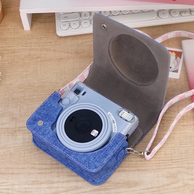 Frankmate Protective Case Compatible with Fujifilm Instax SQ1/SQ40/SQ6 Camera, Sweetheart Denim Camera Bag with Pocket and Adjustable Shoulder Strap