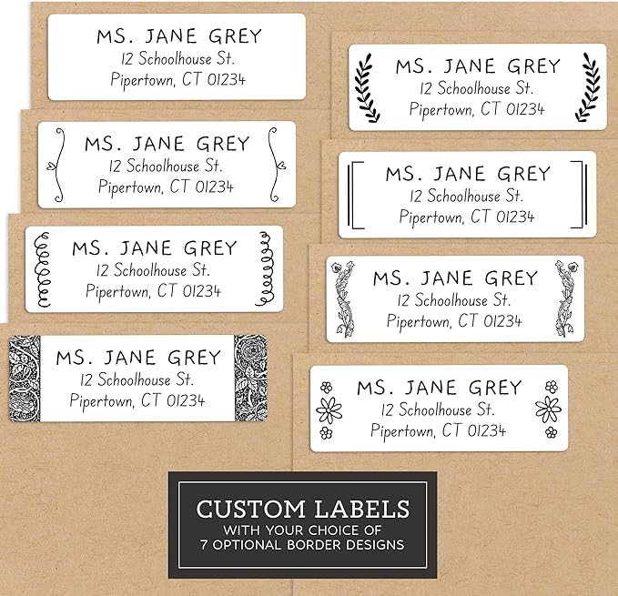 Personalized Return Address Labels - Black & White Styles - Choose Your Design - Custom Self Adhesive Stickers for Envelopes (60-960 Labels) (Playful Style)