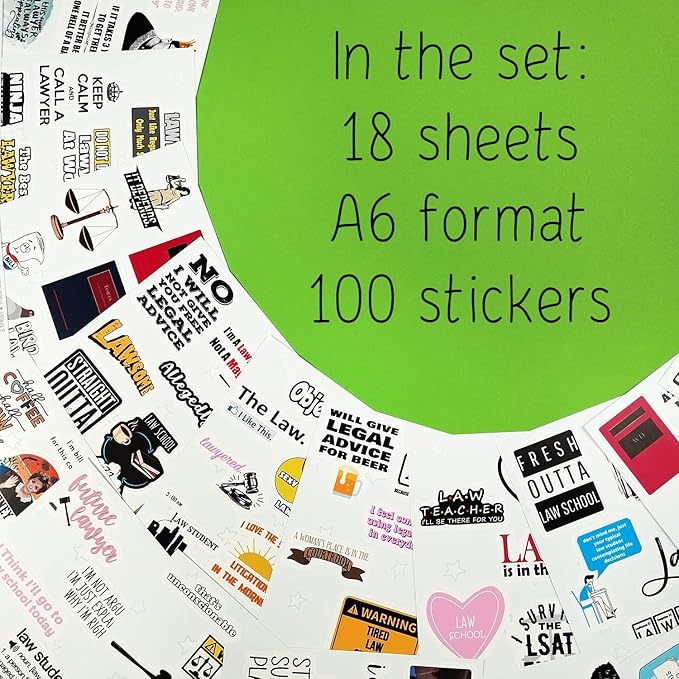 BulbaCraft 100 Pcs Law School Stickers, Lawyer Stickers, Law School Gifts, Gifts for Women & Men