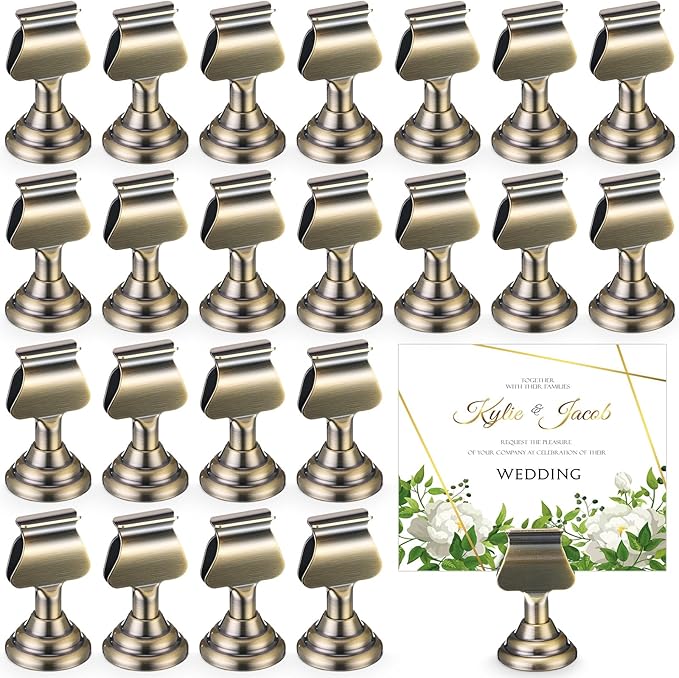 Kathfly 24 Pcs Metal Table Number Holders 1.7 inch Bronze Mini Place Card Holders Bulk Harp-clip Table Sign Stands Card Holder Display Picture Memo Notes Menu for Weddings Restaurants Birthday Decor