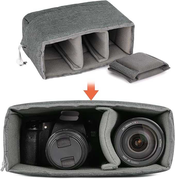 Koolertron Waterproof DSLR Camera Bag with Removable Insert, Adjustable Compartments, Fits in Camera Bags - Protective Case for DSLR/SLR Cameras & Accessories