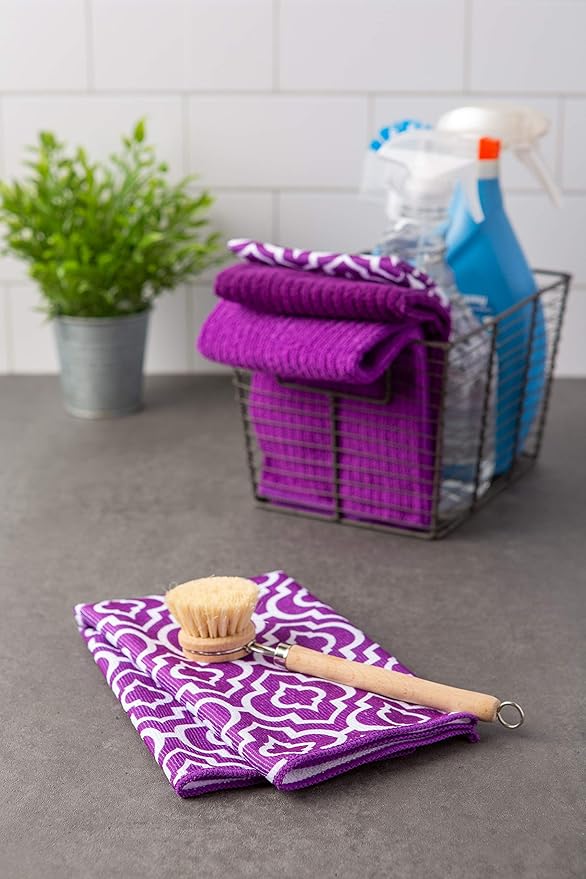 DII Cleaning Collection Multi-Purpose Microfiber, Eggplant Lattice, Dishtowel Set
