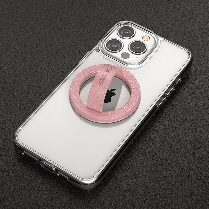 Encased Magnetic Phone Grip Holder (Compatible with MagSafe) Thin Silicone Finger Loop Ring for iPhone (Pink Glitter)