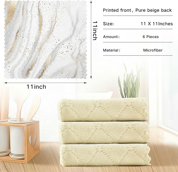 CaTaKu Kitchen Dish Cloths for Washing Dishes,Gold Marble White Dish Cloths Reusable Cleaning Cloth Washcloths Dish Rags Dish Towels for Kitchen, 6 Pack