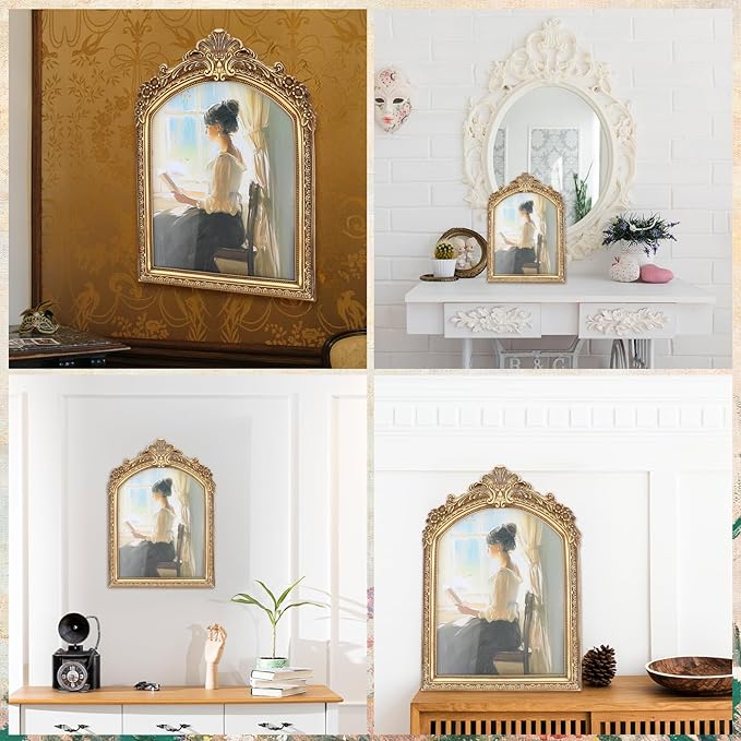 8x10 Inch Vintage Picture Frame, Elegant Antique Photo Frames with Glass Front, Sunlit Vintage Picture Frame, Photo Display, Tabletop Wall Hanging, Gift Ideas, Bronze Gold
