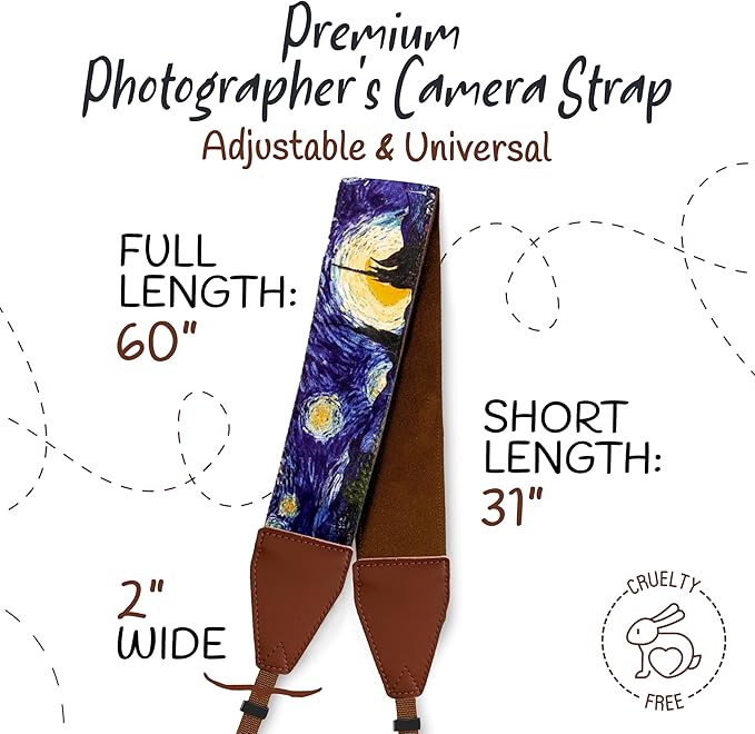 Art Tribute Camera Strap for All DSLR and Mirrorless Cameras. Add Your Name Or Initials Make It a Personalized Gift