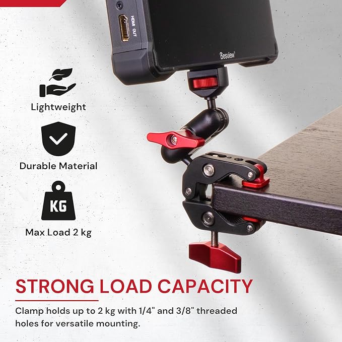 REFLEX CAMERA Super Clamp With 1/4" and 3/8" Threaded Holes for Mounting Cameras, Lights, Umbrellas, Hooks, Shelves, Plate Glass, Cross Bars, compatible with Magic Arm and more...