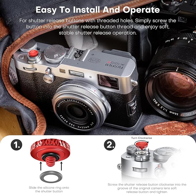 REYGEAK for Fujifilm Camera Shutter Button,4 Pcs Copper Soft Shutter Release Button,Camera Shutter Button Fits for Fuji Fujifilm X100 X100VI X-T5 X-T4 X-T3 Accessories(Red/Brass/Orange/Black)