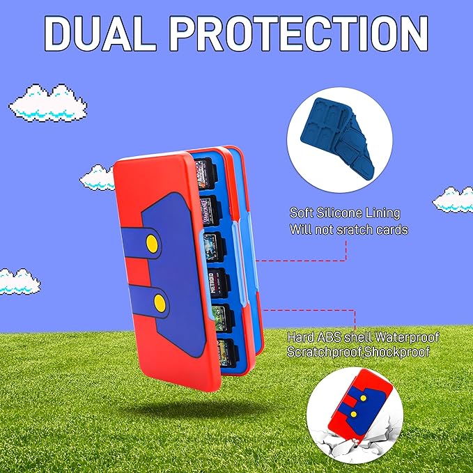 RHOTALL Game Card Case for Nintendo Switch/OLED/Lite/2 , Storage Card Box with 48 Game Cards Cartridge and 24 SD Cards Slots, Switch Games Holder with Magnetic Design - for red and blue