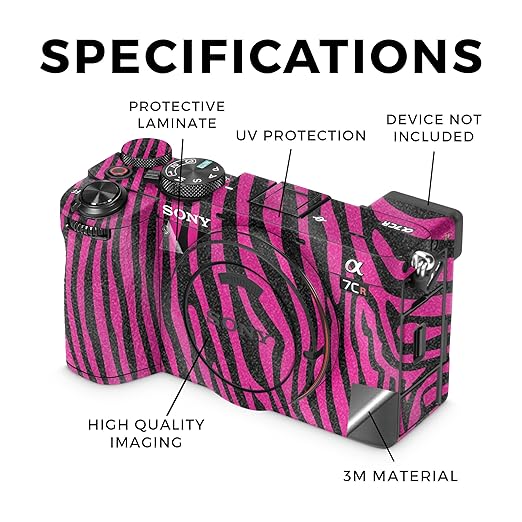 Glossy Glitter Camera Skin Compatible with Sony Alpha 7CR Camera (2023) - Pink Zebra - Premium 3M Vinyl Protective Wrap Decal Cover - Easy to Apply | Crafted in The USA by MightySkins