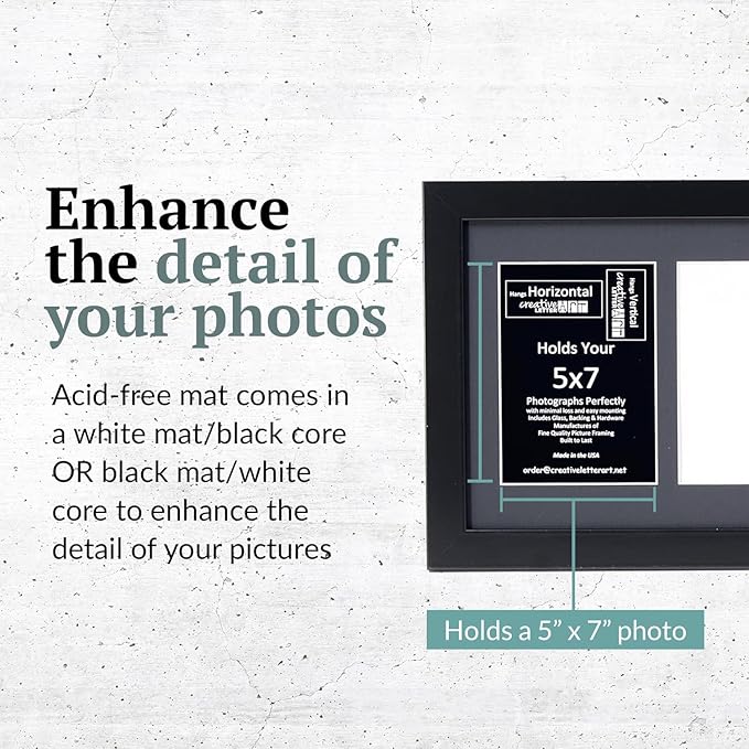Creative Letter Art - 4 Opening 5x7 Black Picture Frame with 10x24-inch Black Mat Collage including Full Strength Glass, Alphabet Photography