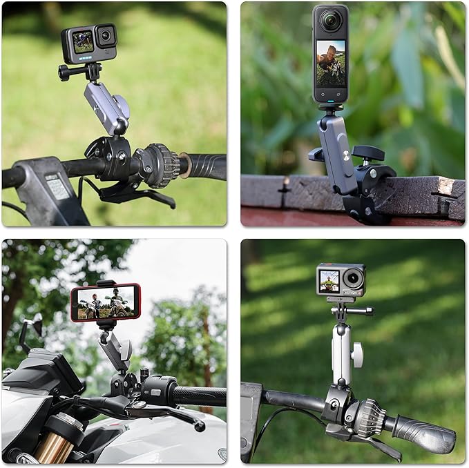 SOONSUN Super Clamp Camera Mount with Dual 360° Ballhead, Magic Arm & Phone Clip, Heavy Duty Clamp Mount for GoPro, Insta360, DJI Osmo, DSLR, iPhone, Bike Motorcycle Handlebar, Pole, Desk
