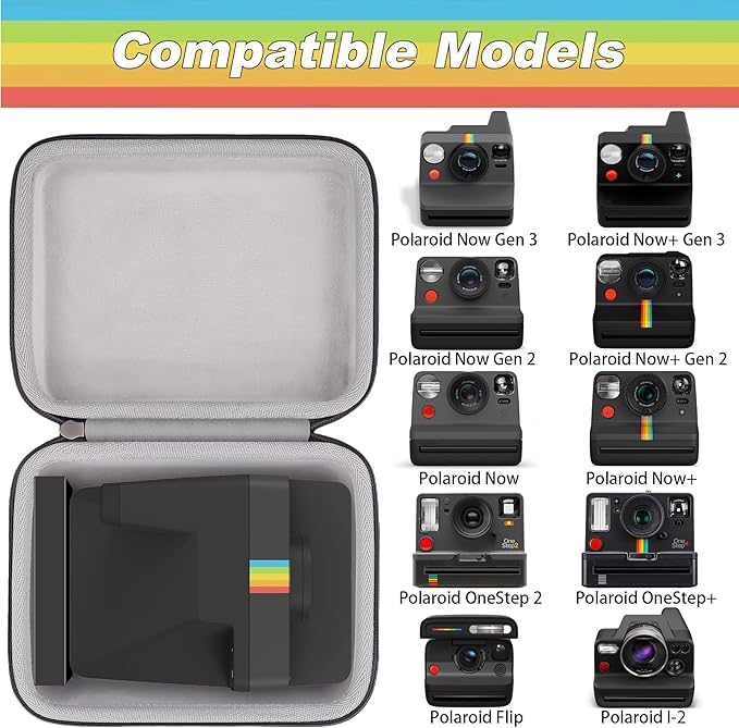 khanka Hard Carrying Case for Polaroid Now 3rd Gen I-Type,Now+ 3rd,Now 2nd,Now+ 2nd Gen,Flip,Originals Now I-Type,Originals Now+,I-2,OneStep+,OneStep 2 Instant Film Camera(Black Case)