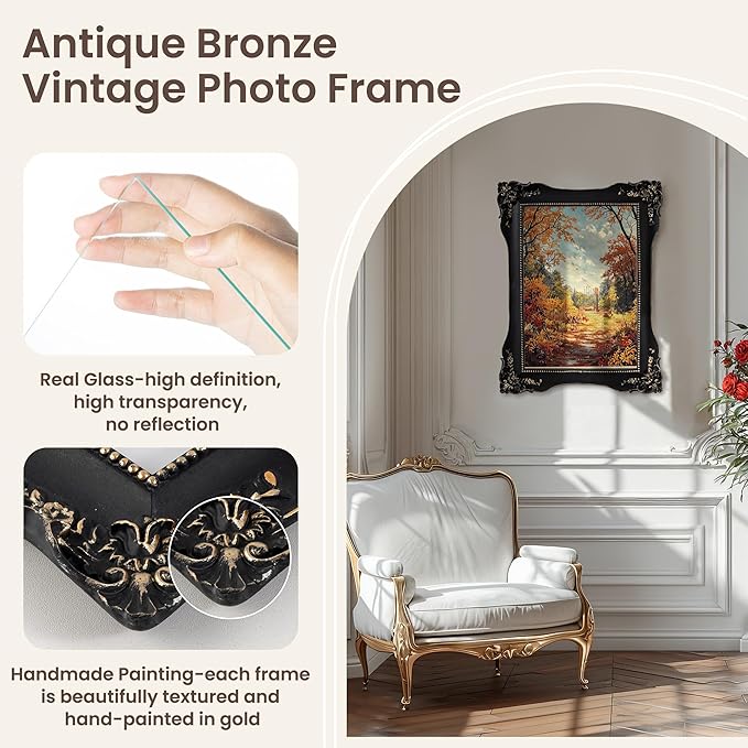 Axeman Vintage Picture Frames 5x7 | 5 x 7 Antique Picture Frame with Real Glass | Ornate 5x7 Picture Frame for Wall & Tabletop Display | Retro Black Gold 5 x 7 Photo Frame - Black