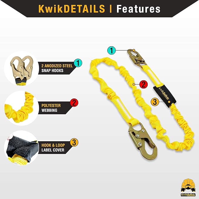 KwikSafety - Charlotte, NC - Gibbon Grip 3 ft [System] Anchor Cross Arm Strap, 10’ Self Retracting Lifeline 6’ Safety Lanyard 3 D-Ring Harness 10 lb Tool Lanyard Fall Arrest OSHA ANSI