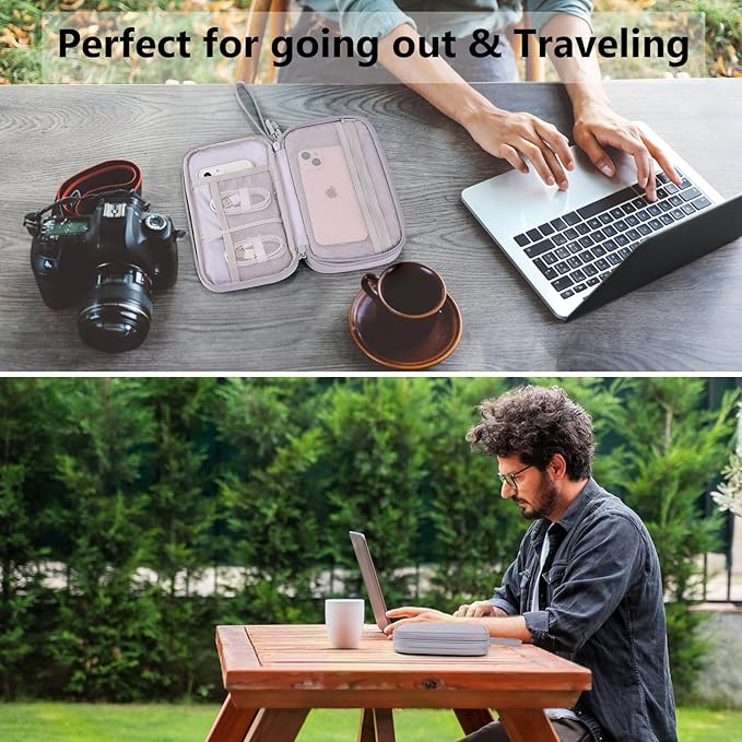 DDgro Electronics Travel Organizer, Tech Accessories Pouch Bag for Cables/Charger & Cords (Gray, PU-M)
