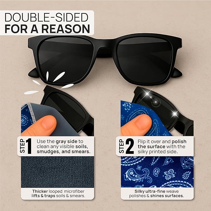 Quick Cloth Microfiber Glasses Cleaning Cloths – 5x7, Paisley Blue, 2 Pack with Case | Double-Sided Lens Cleaner for Eyeglasses, Camera, Screens & Glass | Reusable Microfiber Glass Polishing Cloths