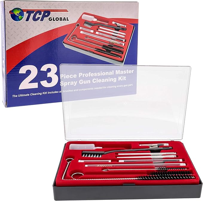 TCP Global 23 Piece Airbrush Cleaning Kit with Case - Paint Gun Cleaning Kit, Air Tools, Detail & Gravity Feed Airbrush Cleaner, Automotive Spray Gun Cleaner, Air Brush Washing Set