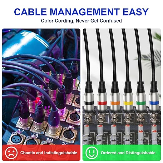 Professional 10 Pack 25FT XLR Cables, Noise Free and Long-Lasting Braided XLR Microphone Cable, All Copper Conductors Balanced Male to Female Mic Cable for Studio Monitor, Mixer, DMX, Colorful