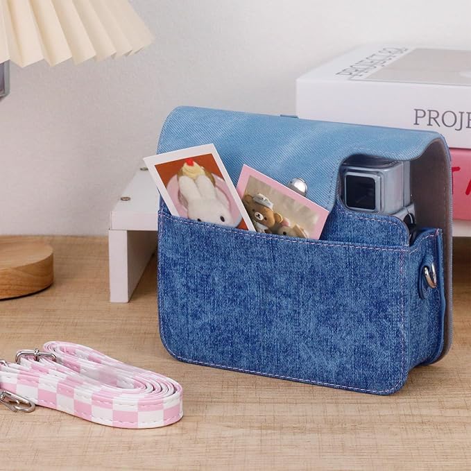 Frankmate Protective Case Compatible with Fujifilm Instax SQ1/SQ40/SQ6 Camera, Sweetheart Denim Camera Bag with Pocket and Adjustable Shoulder Strap