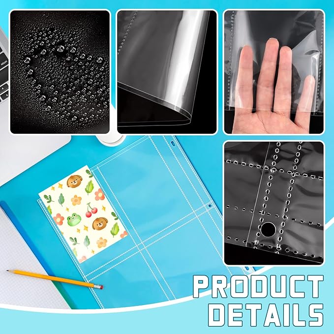 VOKOY 50 Pack 3.5" x 5" Clear Photo Sleeves for 3 Ring Binder, Double Sided 4-Pocket Sheet Protectors Archival Photo Album Index Card Refill Pages Storage Pockets Organizer, 400 Pockets