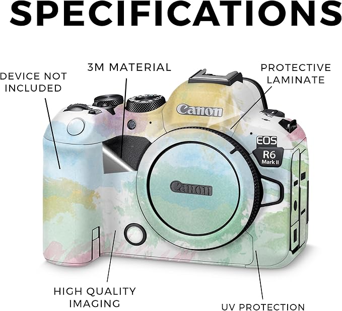 Glossy Glitter Camera Skin Compatible with Canon EOS R6 Mark II Camera (2022) - Watercolor White - Premium 3M Vinyl Protective Wrap Decal Cover - Easy to Apply | Crafted in The USA by MightySkins