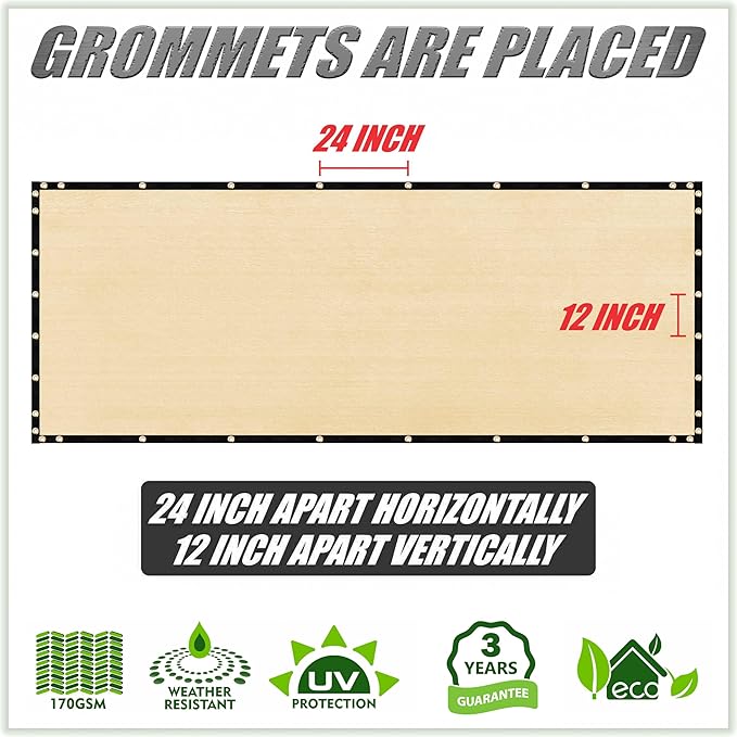ColourTree Customized Size Fence Screen Privacy Screen Beige 5' x 172' - Commercial Grade 170 GSM - Heavy Duty - 3 Years Warranty - Cable Zip Ties Included