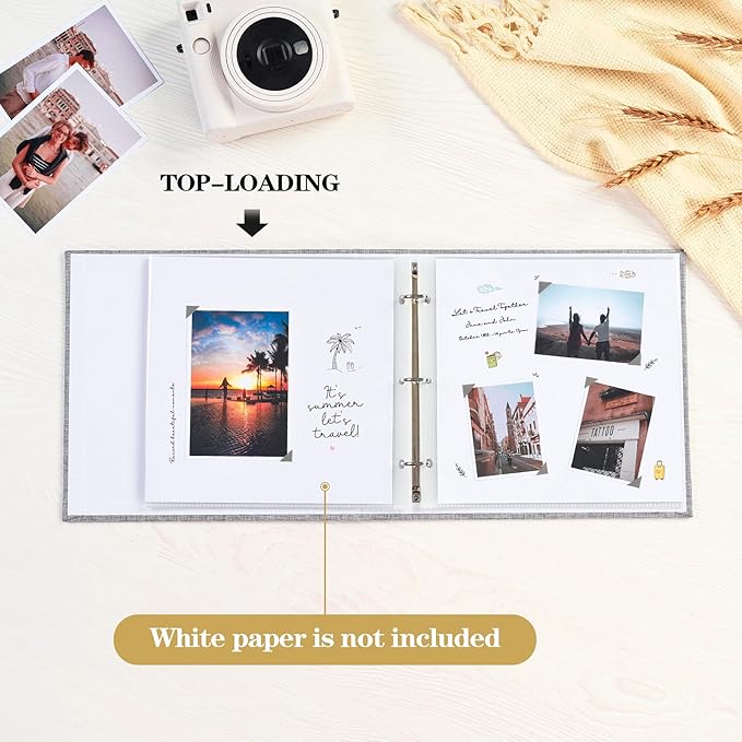 Mublalbum 8x8 Inch Small 3 Ring DIY Scrapbook Photo Album with 20 Plastic Sleeves 40 Pages Linen Cover Folder Binder for Baby Travel Wedding Anniversary and DIY Projects (Grey)