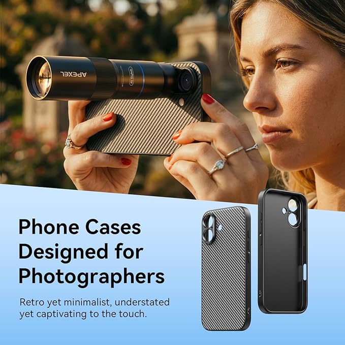 APEXEL 17mm Thread Lens Phone Case Compatible for iPhone 17, Compatible with All Telephoto & Macro Lenses, Durable Protective Cover Black